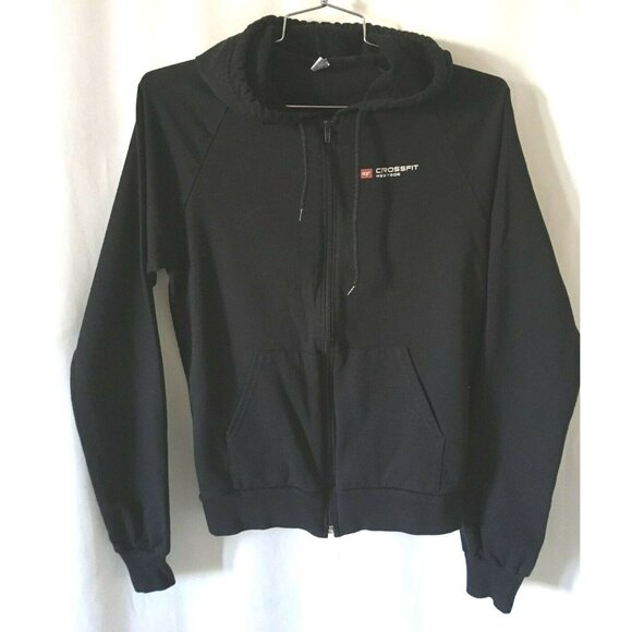 California Fleece CrossFit Hoodie Black Long Sleeves Zip Up Pockets Print Size M - Picture 1 of 7